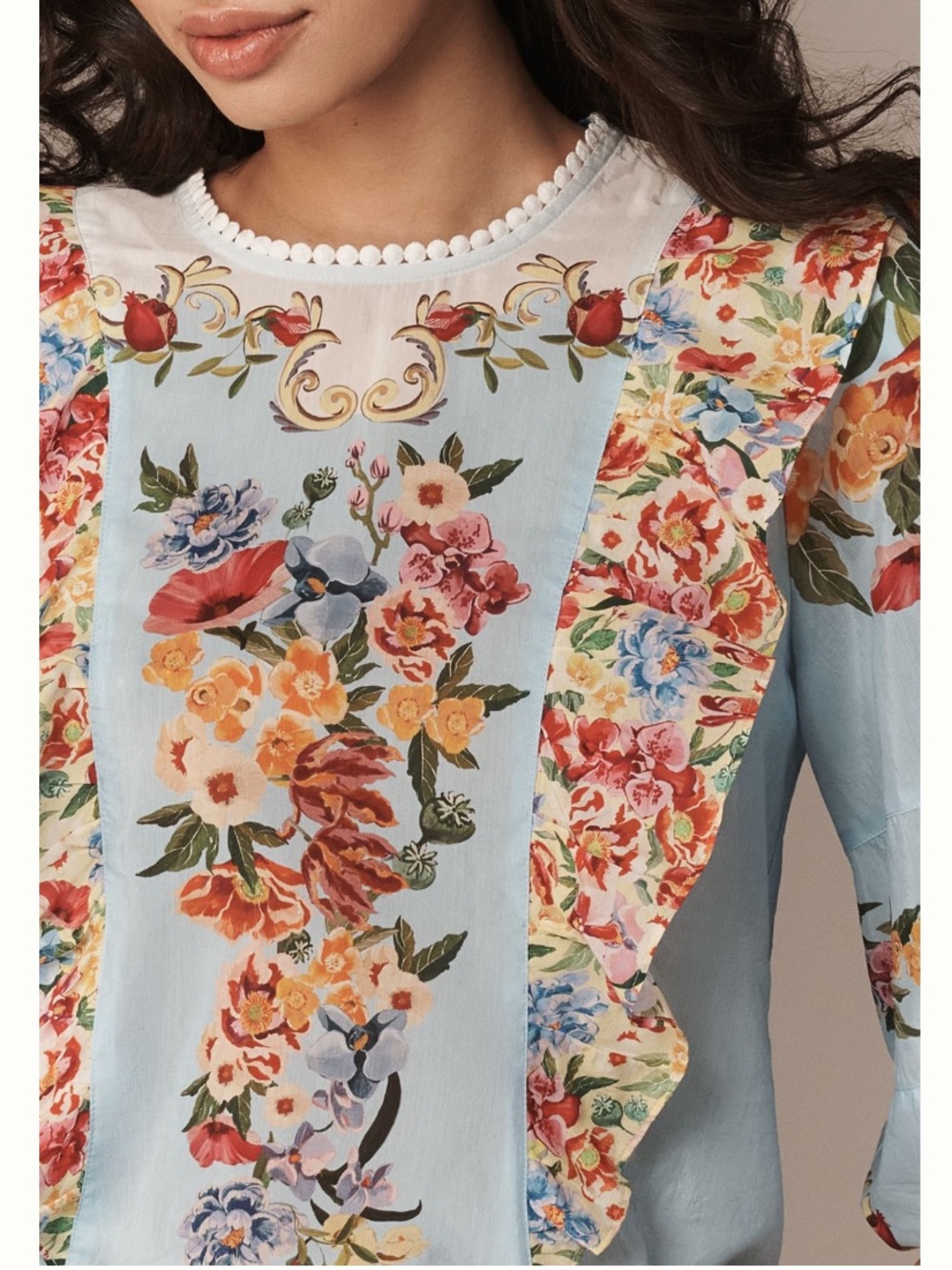 🟤NWT FARM RIO x ANTHROPOLOGIE Bubble Sleeve Top in Garden Terrace Print LARGE - Picture 3 of 5